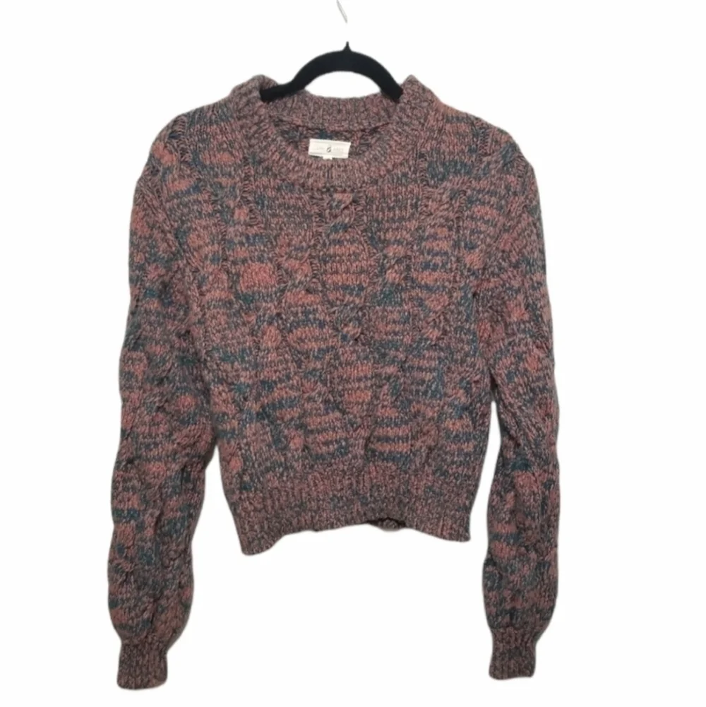 Lou & Grey Cropped Heavy Sweater, Size XS, Colors: Blush and Teal.
